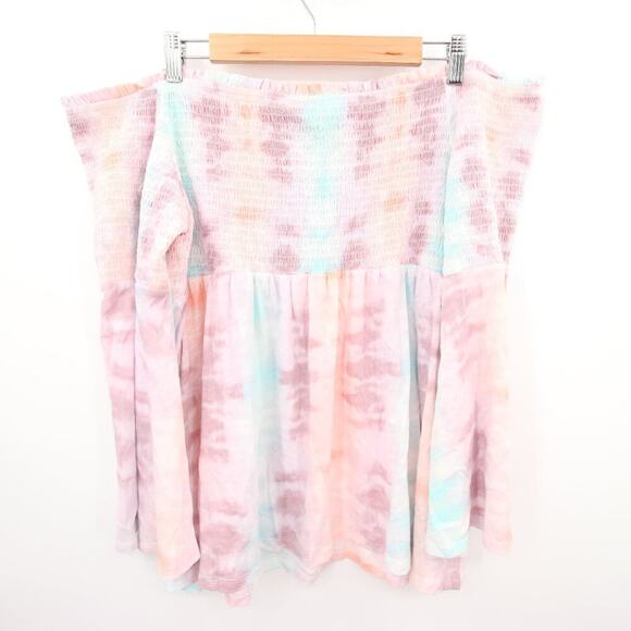 Torrid Blouse Pink Pastel Tie Dye Smocked Babydoll Off the Shoulder Super Soft - Picture 2 of 9